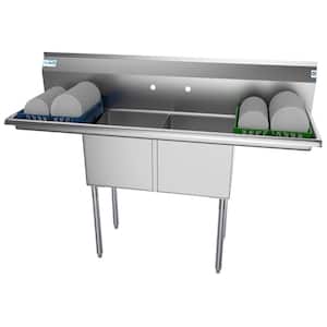 60 in. Freestanding Stainless Steel 2 Compartments Commercial Sink with Drainboard