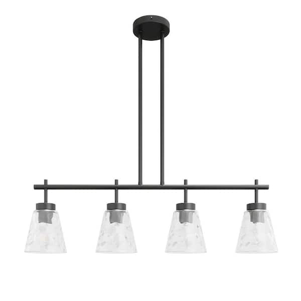 aiwen 30.9 in. 4-Light Black Kitchen Island Linear Pendant Light Metal Farmhouse Chandeliers with Glass Shade