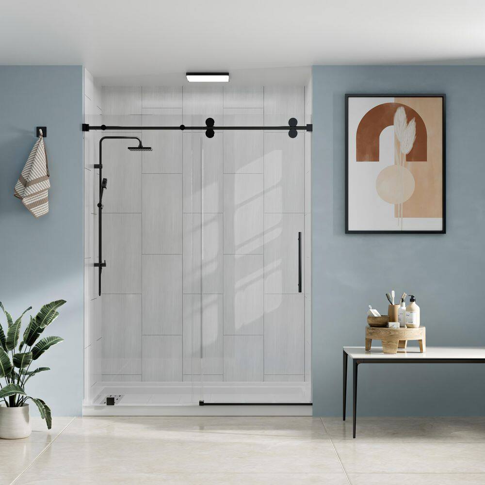 32 in. L x 60 in. W x 96 in. H Alcove Shower Stall/Kit Sliding Door in Matte Black with Center Drain and Striped Bricks price history on PriceWatchPro