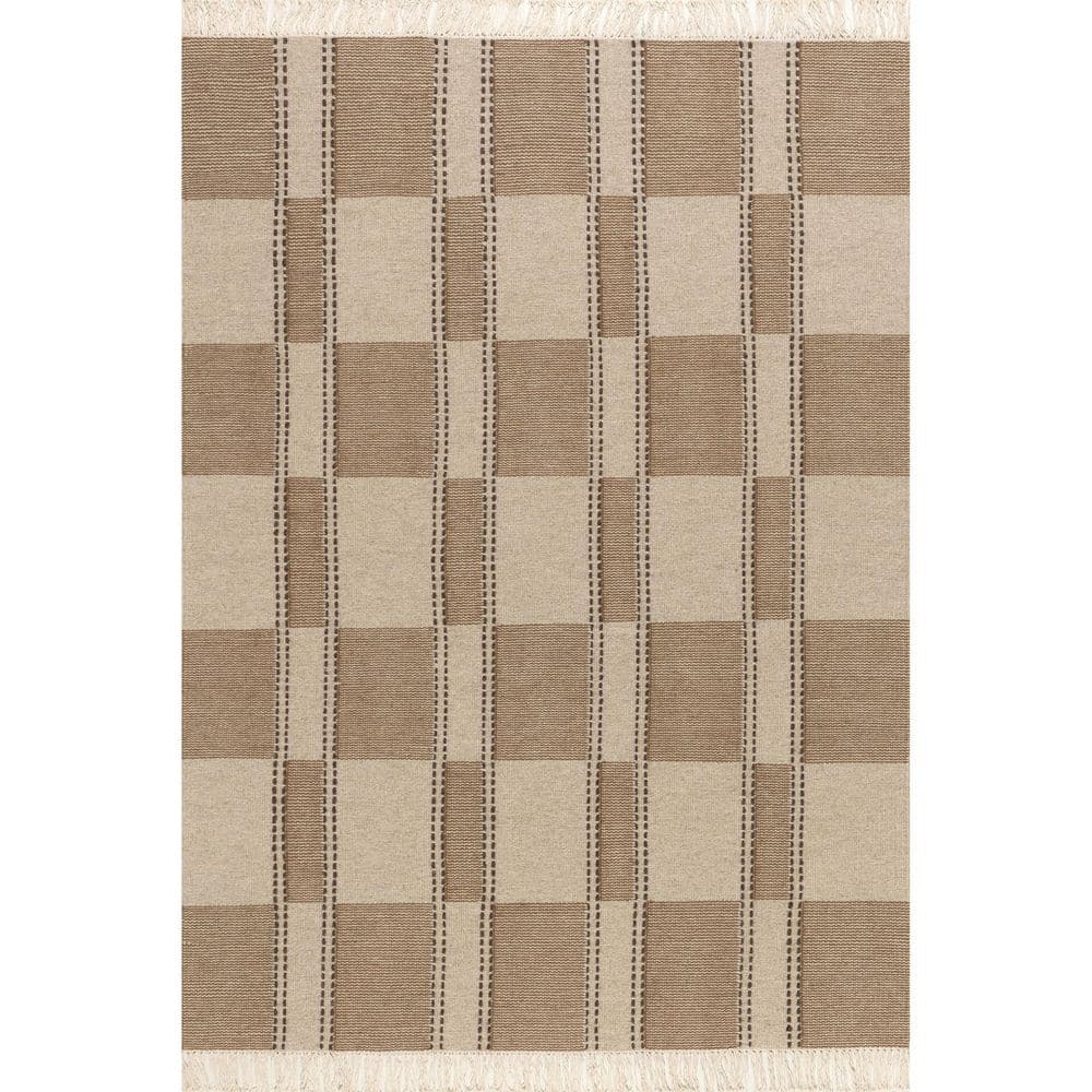 RUGS USA Corbett Fringed Wool Beige 5 ft. x 8 ft. Indoor/Outdoor Patio ...
