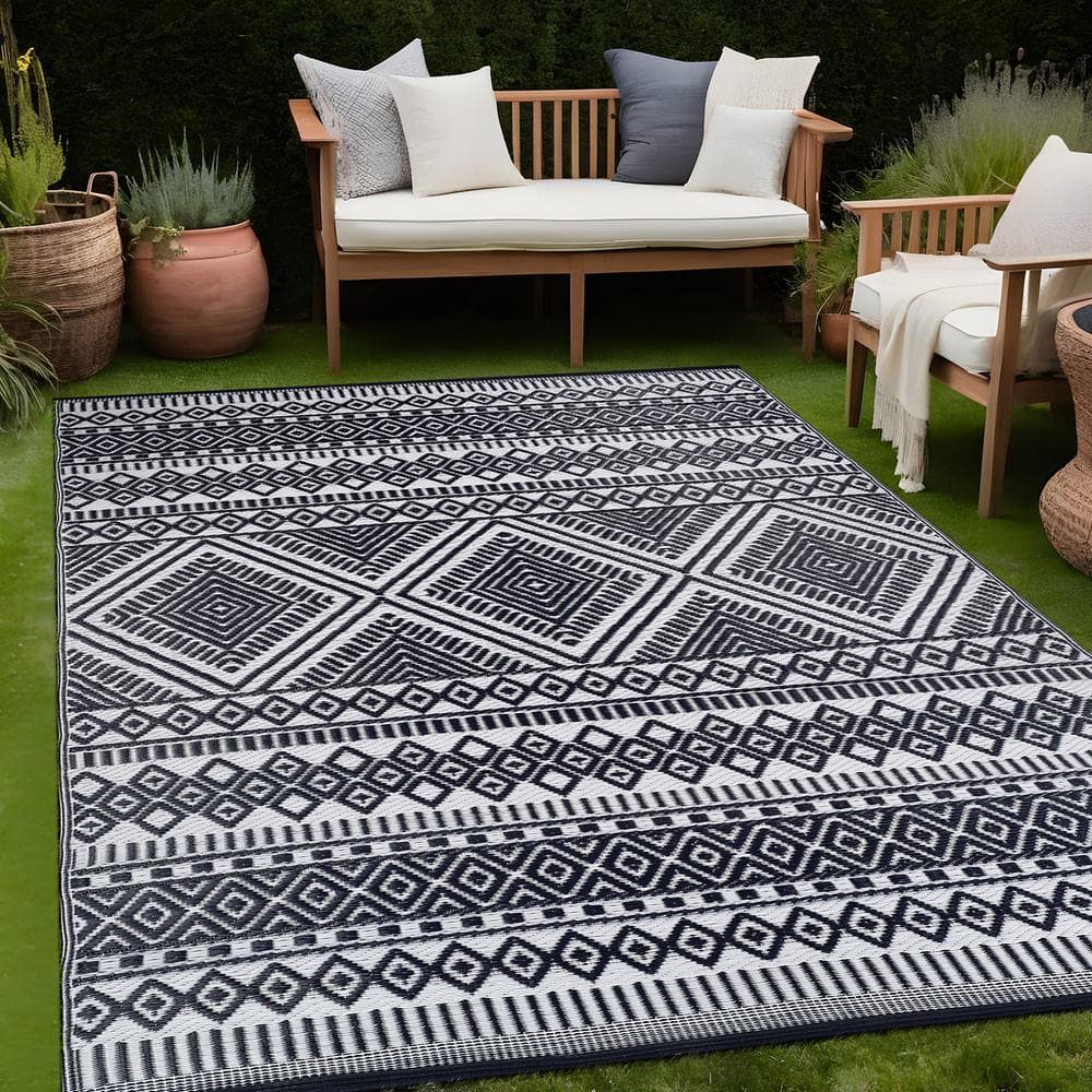 Beverly Rug 5 X 8 Navy Lightweight Trellis Reversible Plastic Indoor Outdoor Area Rug HD-ODR40866-5X8