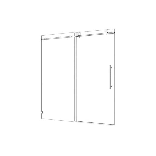 CASAINC 54 in. W x 76 in. H Frameless Shower Door Stainless Steel in Chrome with Adjustable Soft Closing Function