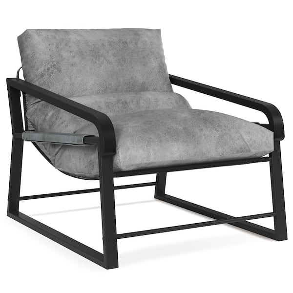 Unbranded Light Grey Patio Metal Outdoor Arm Chair Chaise Lounge Chair with Oak Solid Wood Armrest and Light Grey Cushion