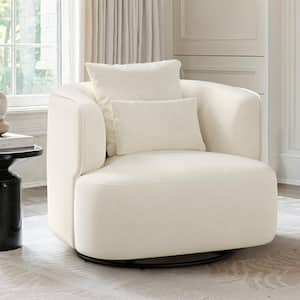 Darna Beige Fabric Upholstered Swivel Accent Chair with Curved Arm Chair Cozy Modern Swivel Living Room Chair