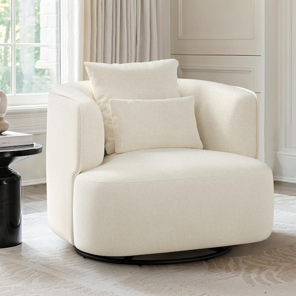LUE BONA Darna Beige Fabric Upholstered Swivel Accent Chair with Curved Arm Chair Cozy Modern Swivel Living Room Chair
