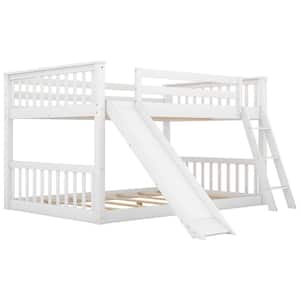 Solid Wood White Full Over Full Bunk Bed with Convertible Slide and Ladder