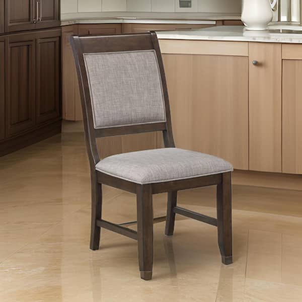 Benjara Gray and Brown Fabric Side Chair with Padded Backrests (Set of 2)