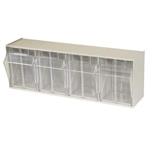 TiltView Cabinet 4-Compartment 25 lb. Capacity Small Parts Organizer Storage Bins in Tan/Clear