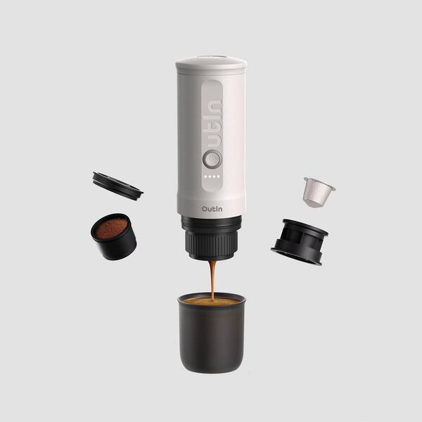 OutIn Nano Portable 2 Cup Pearl White Espresso Machine with