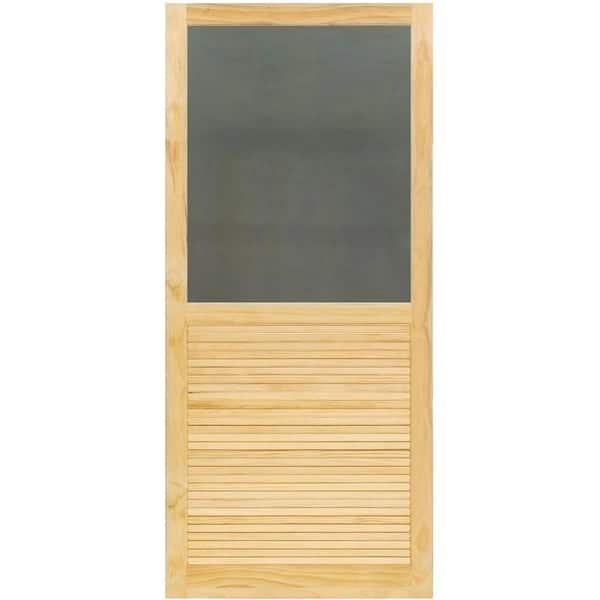 Kimberly Bay 31.75 in. x 79.75 in. Louvered Stainable Screen Door