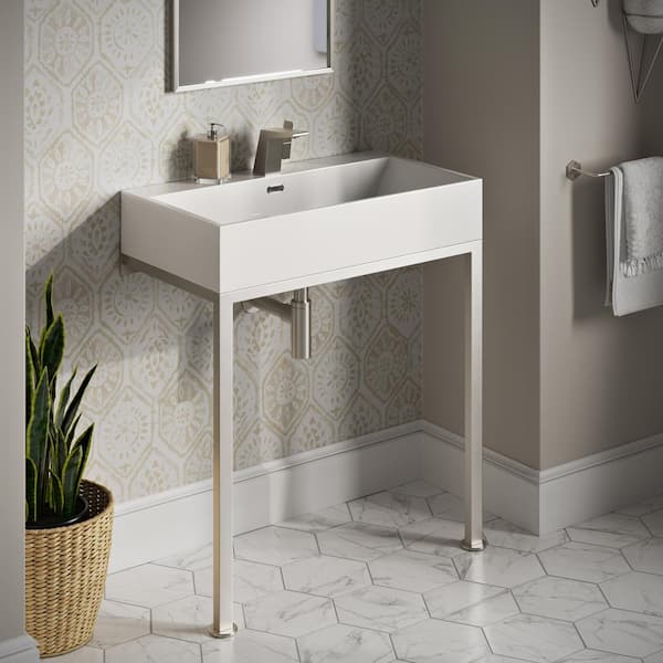 Concorde 30 in. Ceramic Console Sink White Basin Rectangle with Matte Silver Legs