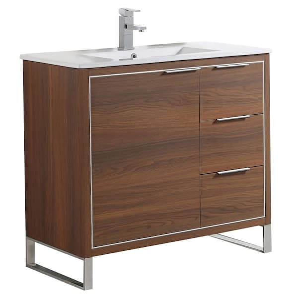 FINE FIXTURES Opulence 36 in. W x 18 in. D x 33.5 in H. Bath Vanity in Walnut Ebony with White Ceramic Top