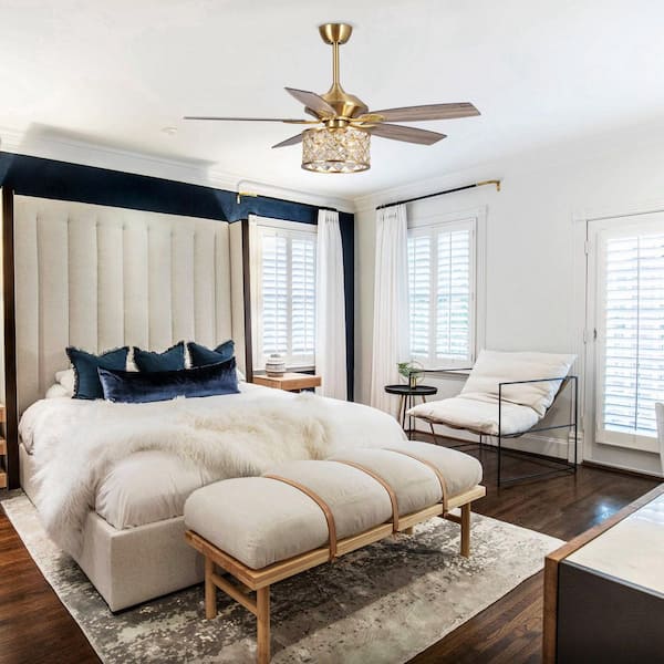 52 in. Indoor Gold 3-Light Downrod Mount Chandelier Ceiling Fan with Light Kit and Remote Control