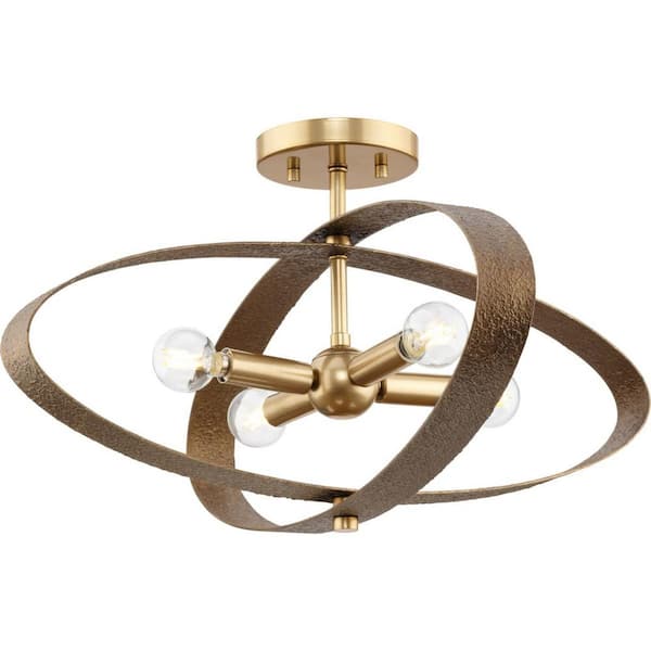 Progress Lighting Allegheny Collection Four-Light Soft Gold Rustic Modern 24 in. Semi-Flush Mount Light