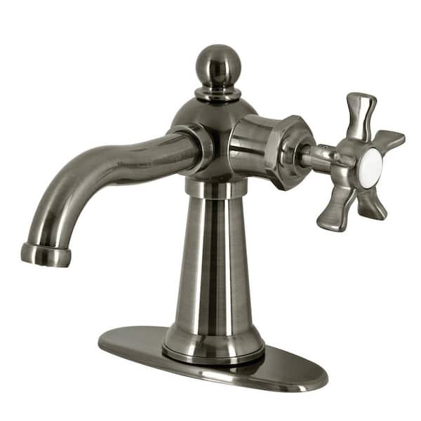 Kingston Brass Hamilton Single-Handle Single Hole Bathroom Faucet with Push Pop-Up and Deck Plate in Black Stainless