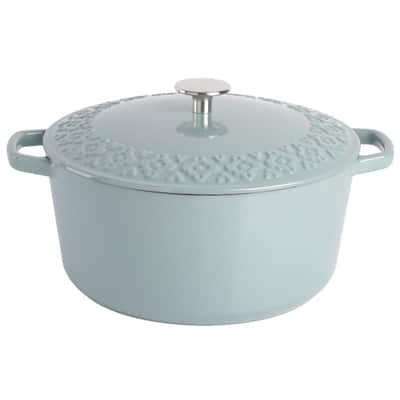 Ayesha Curry 48440 6 qt. Enameled Cast Iron Induction Dutch Oven with Lid, Anchor Blue