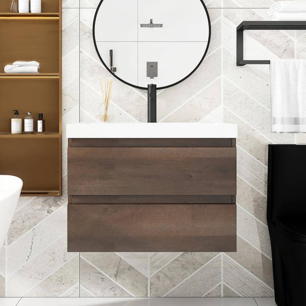 30 in. W x 19.5 in. D x 22.5 in. H Bathroom Vanity in Grey Oak with White C
