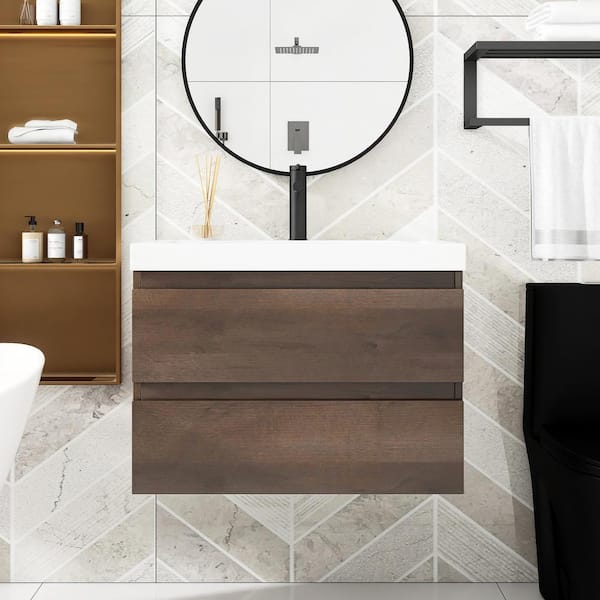 Unbranded 30 in. W x 19.5 in. D x 22.5 in. H Bathroom Vanity in Grey Oak with White Cultured Marble Top