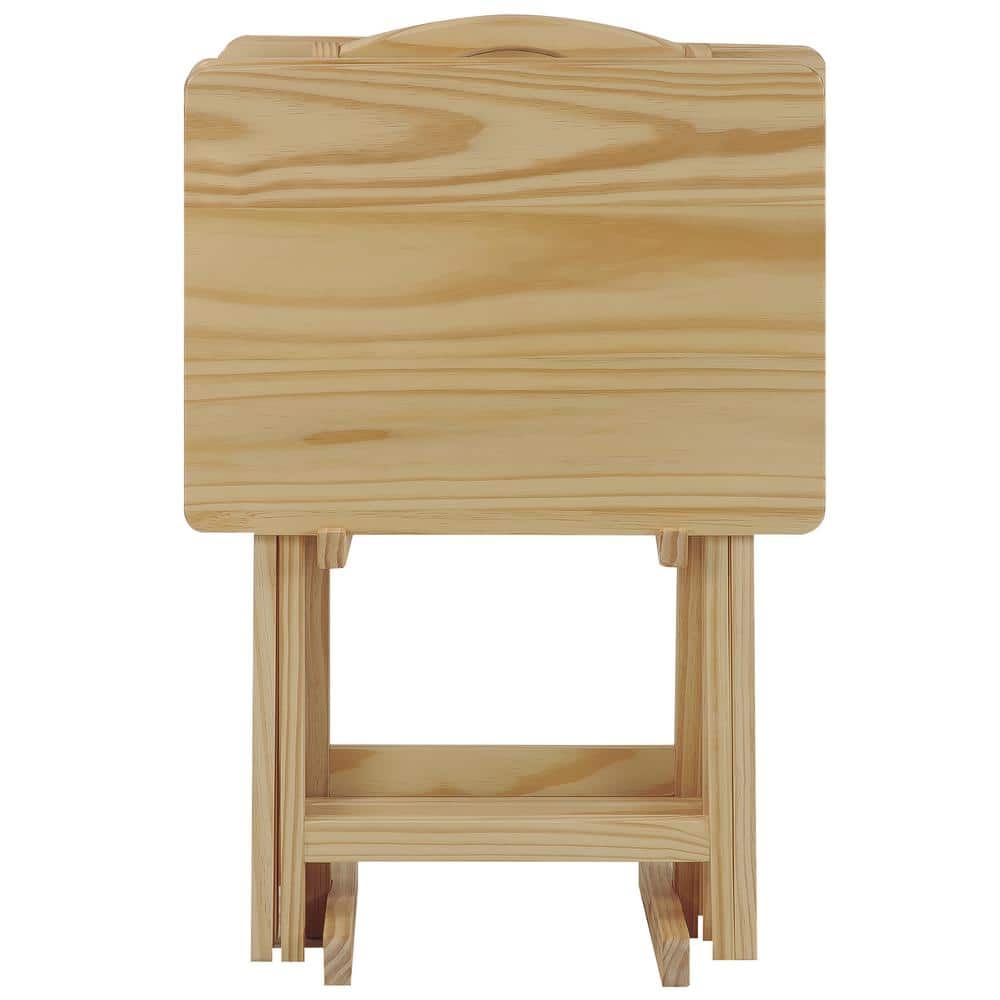 Pine Wood 5-Piece Natural Finish TV Tray Table Set