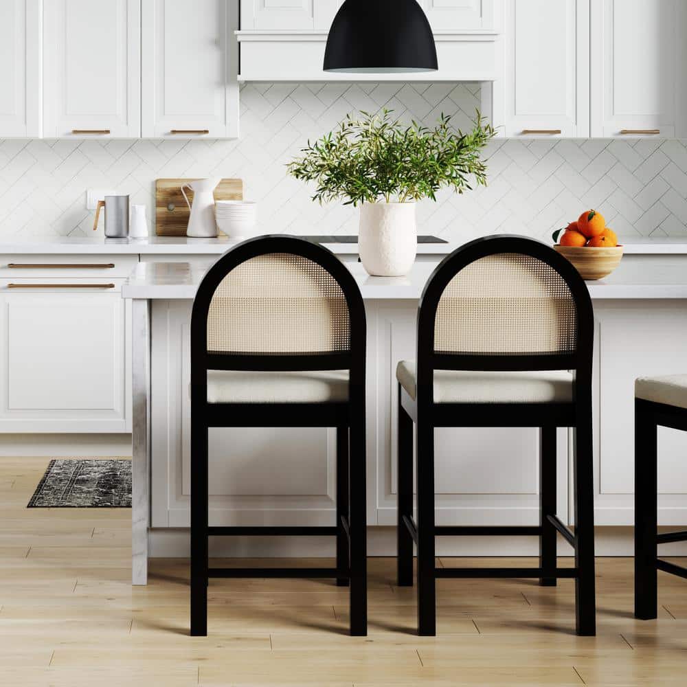 Bailey Black Wood and Rattan Counter Height Barstool