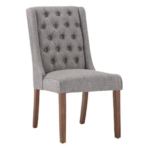 Brown Grey Tufted Linen Upholstered Side Chair (Set of 2)