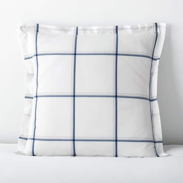 The Company Store Window Pane Plaid Navy 200 Thread Count Yarn-Dyed Cotton Percale Euro Sham