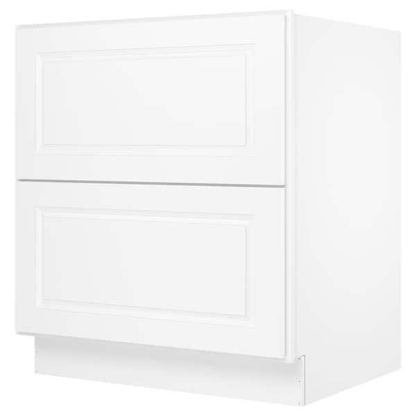 HOMEIBRO 30 in. Wx24 in. Dx34.5 in. H in Raised Panel White Plywood Ready to Assemble Drawer Base Kitchen Cabinet with 2 Drawers