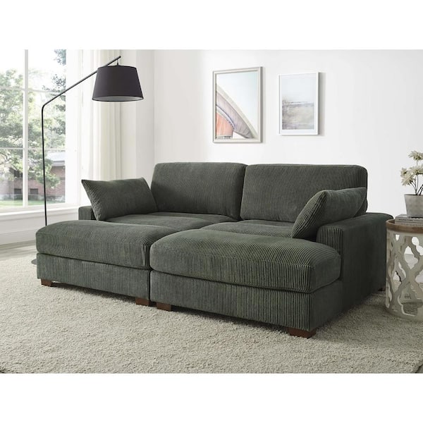 Monland 90 in. Square Arm Polyester Upholstered Rectangle Sofa Deep-Seated Oversized 2-Piece Sectional Couches in. Green