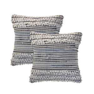 Mandy Blue/Ivory Stripe Cotton Blend 18 in. x 18 in. Throw Pillow (Set of 2)