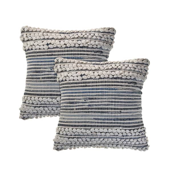 LR Home Mandy Blue/Ivory Stripe Cotton Blend 18 in. x 18 in. Throw Pillow (Set of 2)