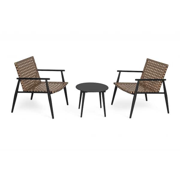 3-Piece Rattan Wicker Patio Conversation Set with Tempered Glass Side Table Chat Set