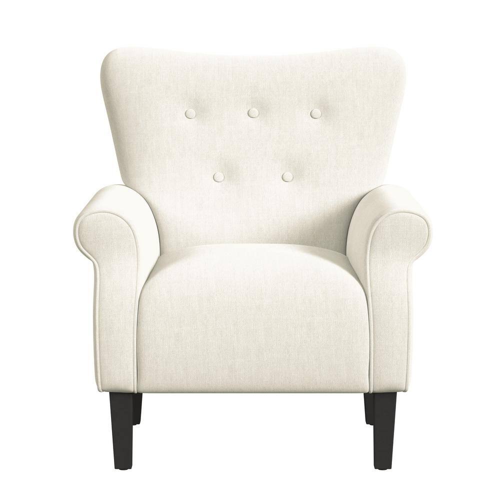 Cream Solid Woven Rolled Arm Accent Chair