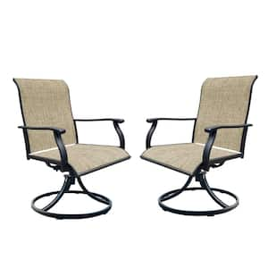 2-Piece Black and Brown Swivel Outdoor Dining Chair with Breathable Textilene for Front Porch, Backyard and Deck