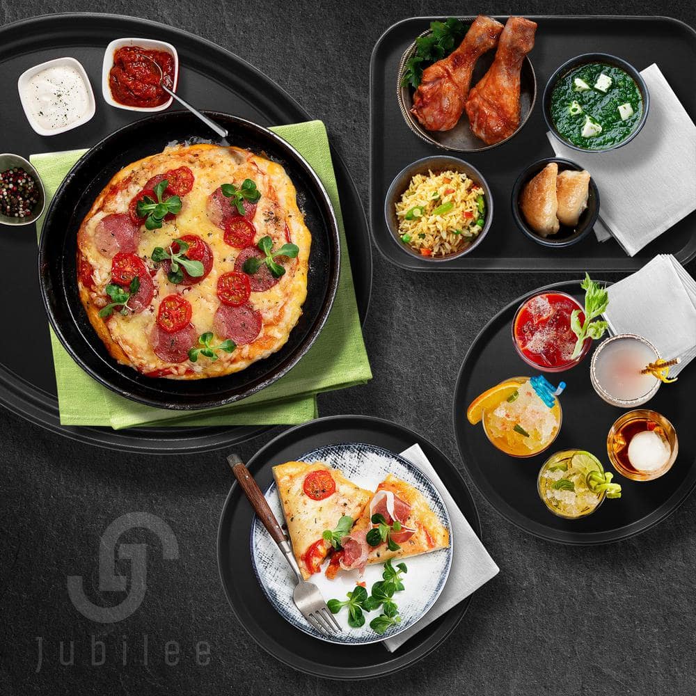 Jubilee 16" Round Black Non-Skid Plastic Serving Trays, Set of 4