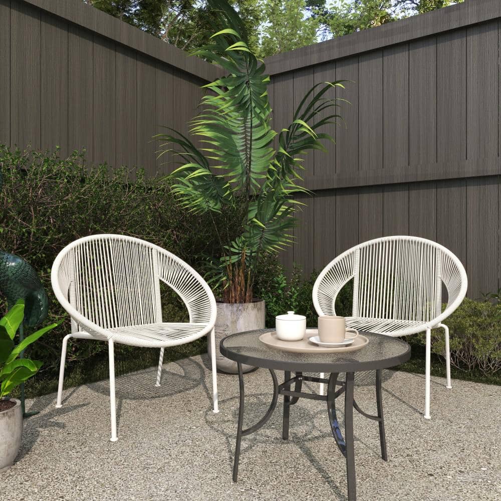 Luxe Modern White Woven Rattan Outdoor Dining Chair