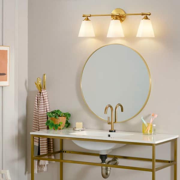 Deyidn 24.33 in. 3 Lights Gold Bathroom Vanity Light Fixture with Opal Frosted Glass Shade H KCH3LT GD The Home Depot