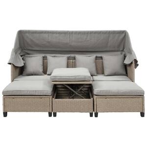 Charles Beige Wicker Outdoor Chaise Lounge with Beige Cushions