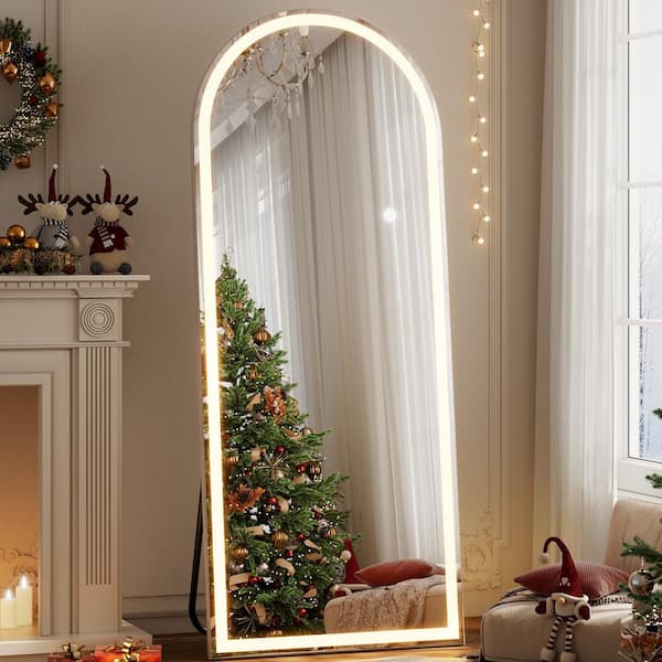 XRAMFY White 26 in. W x 68 in. H Arched Modern LED Full Length Mirror Floor Mirror