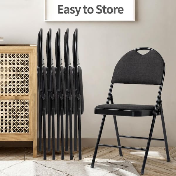 Modern Steel Portable and Assembled Folding Chairs with Black Cushion (Set of 6)