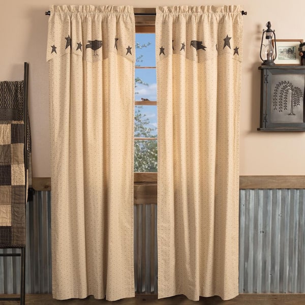 VHC BRANDS Kettle Grove 40 in W x 84 in L Attached Valance Crow Light Filtering Rod Pocket Window Panel Dark Creme Black Pair