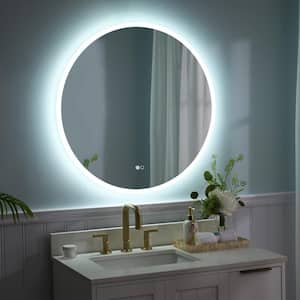 32 in. W x 32 in. H Round Frameless Acrylic Wall Mount LED Bathroom Vanity Mirror in Silver