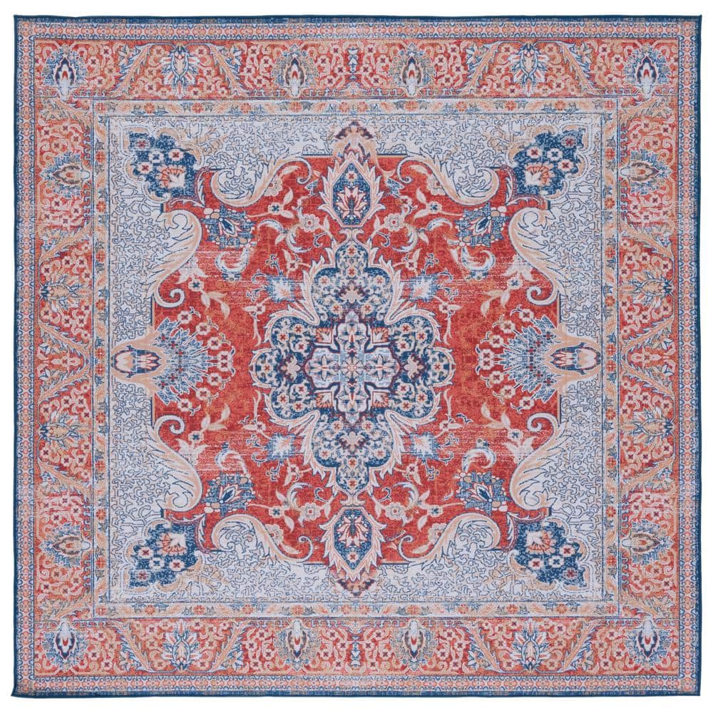 Tucson Contemporary 6' Square Blue Synthetic Washable Rug