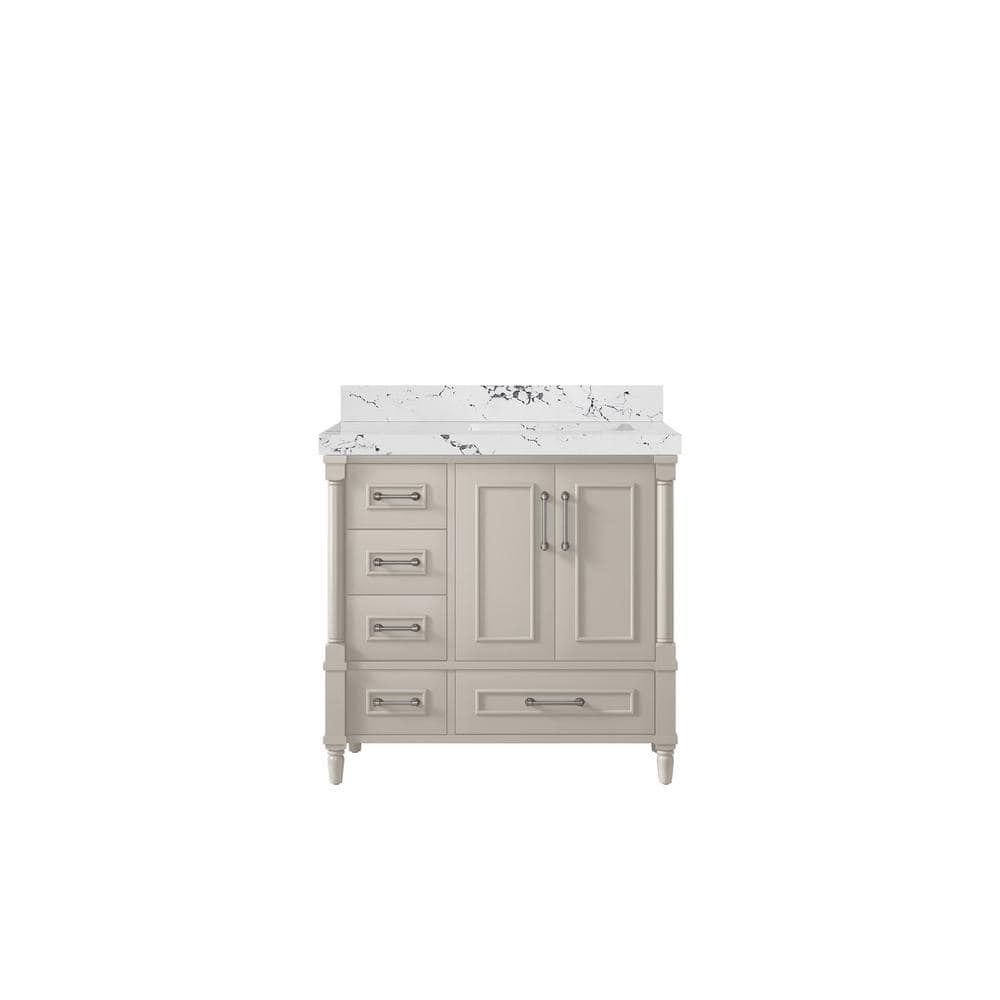 Hudson 36 in. W. x 22 in. D x 36 in. H Single Right Offset Sink Bath Vanity in Fine Grain with 2 in. Viola Night Qt. Top price history on PriceWatchPro