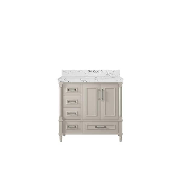 Willow Collections Hudson 36 in. W. x 22 in. D x 36 in. H Single Right Offset Sink Bath Vanity in Fine Grain with 2 in. Viola Night Qt. Top