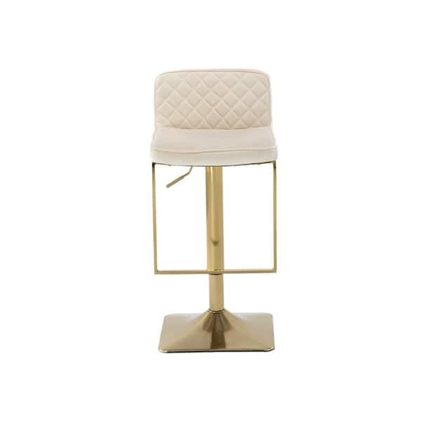 HOMEFUN 31.5 in. Ivory Velvet Seat Low Back Metal Frame Adjustable Height Cushioned Bar Stool with Foot Rest