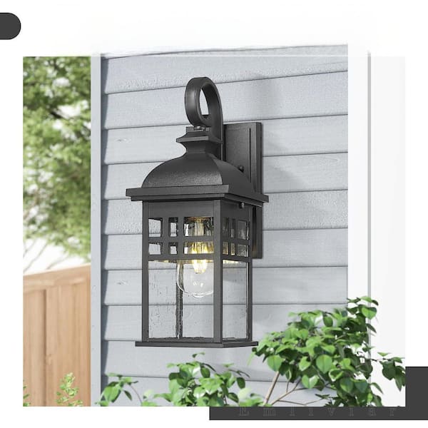 15 in. Black No Motion Sensing Outdoor Hardwired Wall Lantern Sconce with No Bulbs Include
