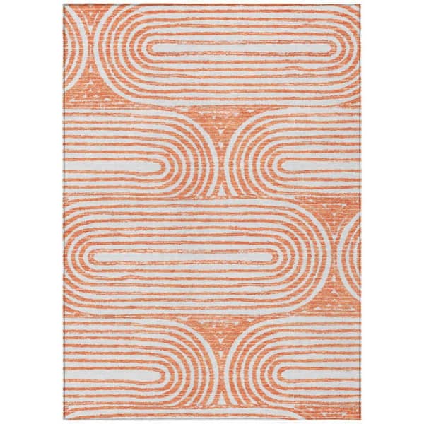 HomeRoots Orange, Ivory 8 ft. x 10 ft. Woven Abstract Polyester Rectangle Indoor / Outdoor Area Rug