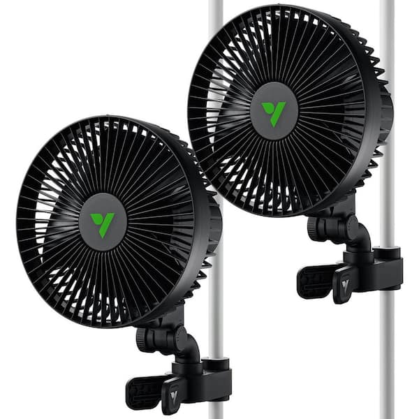 AeroWave 6 in. Auto Oscillating Clip Desk Fan in Black with Secure Non-Slip Clamp, 2-Pack