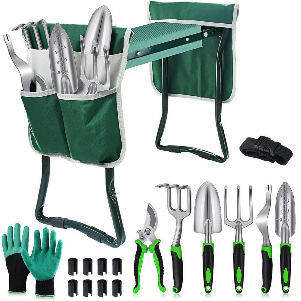 Garden Stool and Kneeler, Gardening Bench with Kneeling Pad, 6 Garden Tools
