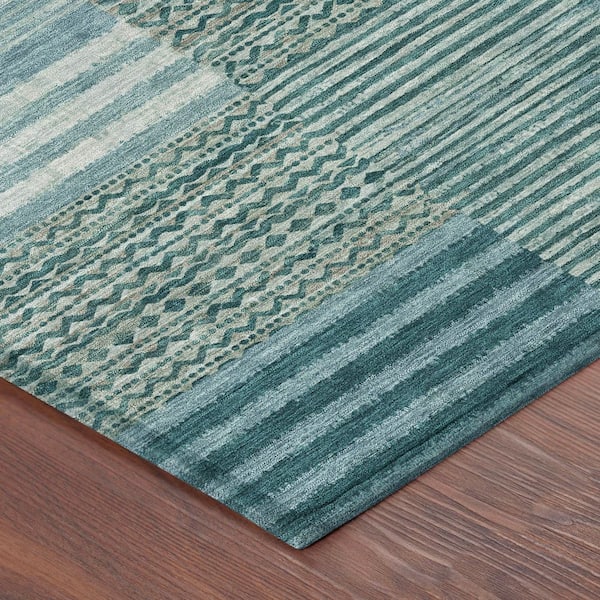 Chantille Machine Washable Indoor/Outdoor Abstract ACN2749 Teal 8 ft. x 10 ft. Area Rug